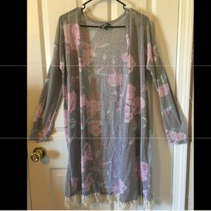 Floral pink and gray cardigan